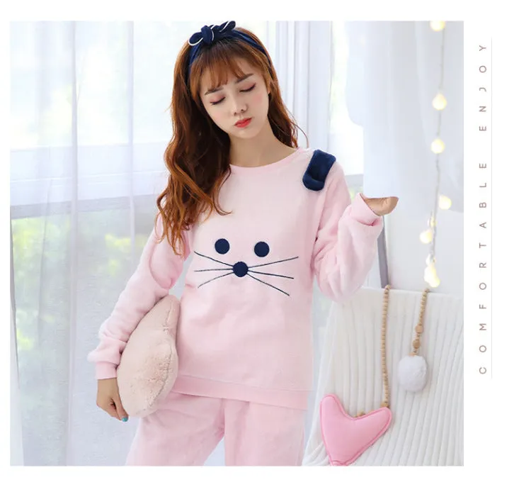 VenusFox Thick Warm Coral Velvet Pajamas Sets