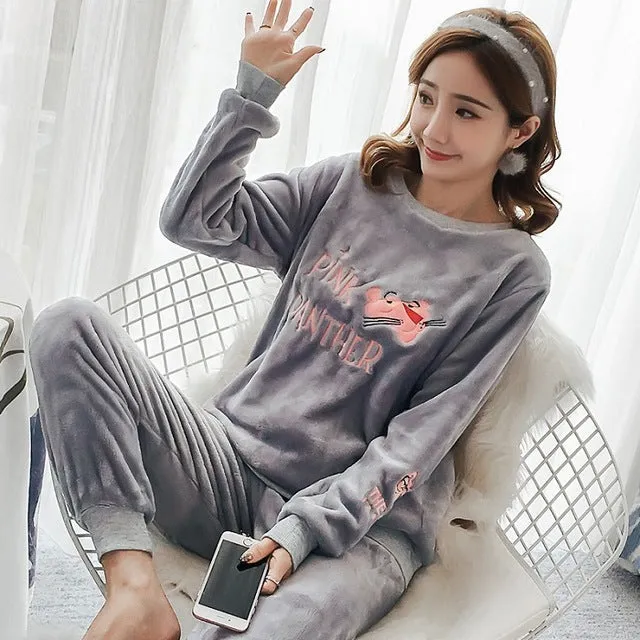 VenusFox Thick Warm Coral Velvet Pajamas Sets