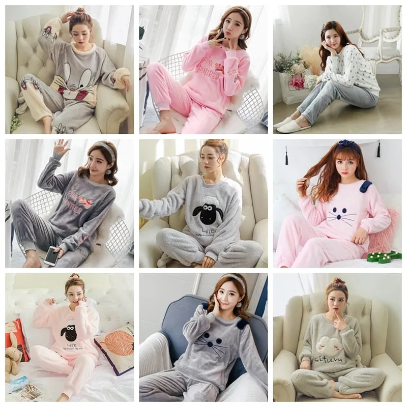 VenusFox Thick Warm Coral Velvet Pajamas Sets