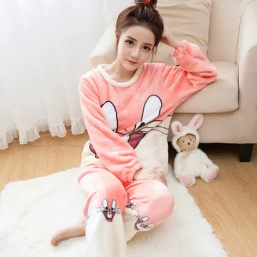 VenusFox Thick Warm Coral Velvet Pajamas Sets