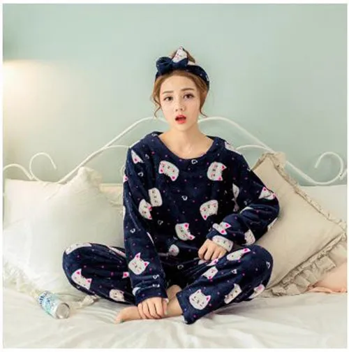 VenusFox Thick Warm Coral Velvet Pajamas Sets