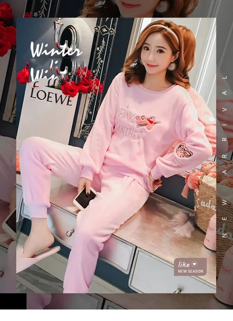 VenusFox Thick Warm Coral Velvet Pajamas Sets