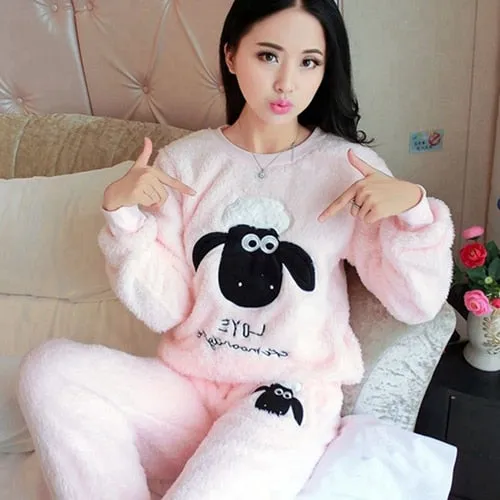 VenusFox Thick Warm Coral Velvet Pajamas Sets