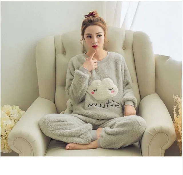 VenusFox Thick Warm Coral Velvet Pajamas Sets