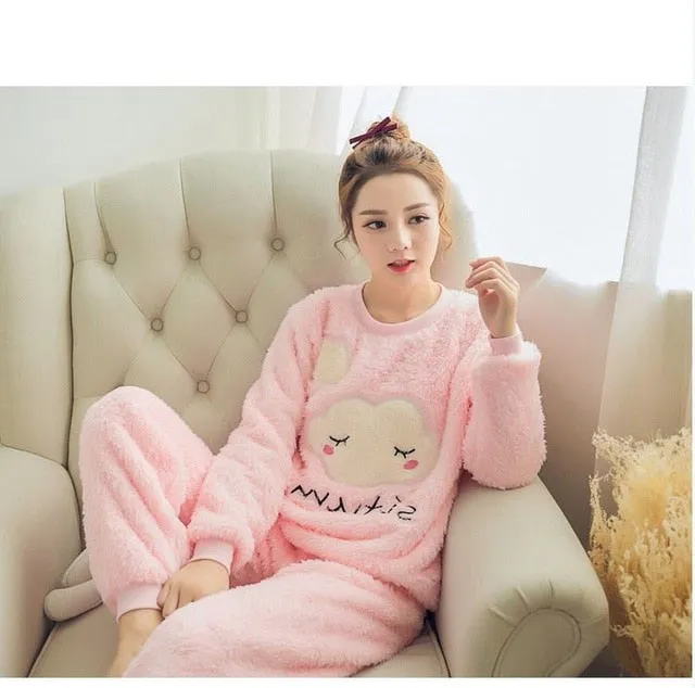 VenusFox Thick Warm Coral Velvet Pajamas Sets