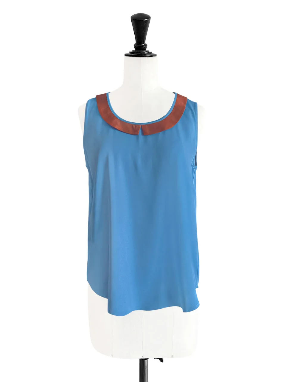 Vintage Blue Contrasted Collar Tank Sleeveless Longline Top