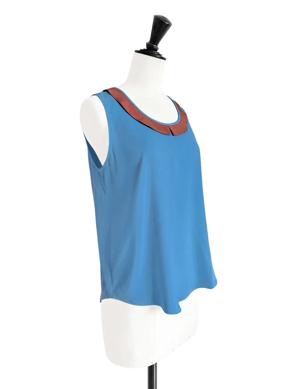 Vintage Blue Contrasted Collar Tank Sleeveless Longline Top