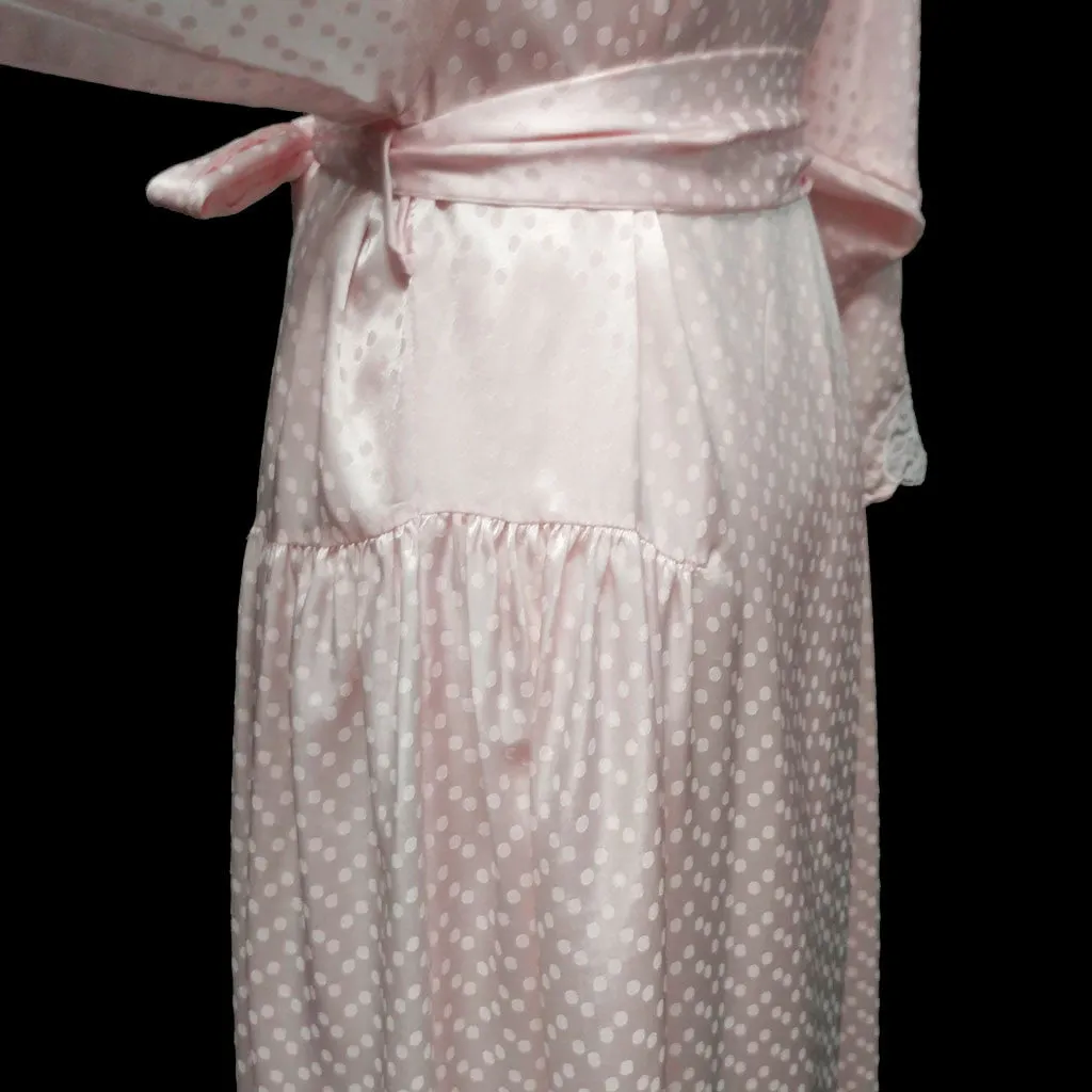 *VINTAGE NATORI SATINY PEIGNOIR & NIGHTGOWN ADORNED WITH DOTS, LACE & APPLIQUES IN BLUSH PINK