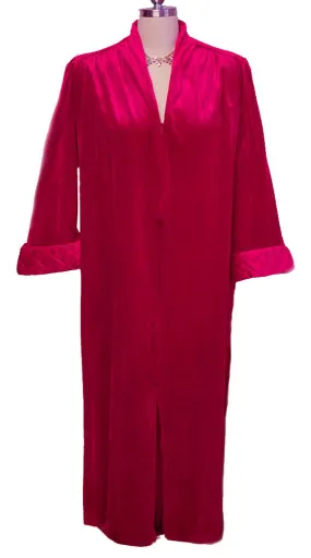 *VINTAGE TAMMY VELOUR ZIP UP QUILTED ROBE /DRESSING GOWN IN RAVISHING RUBY