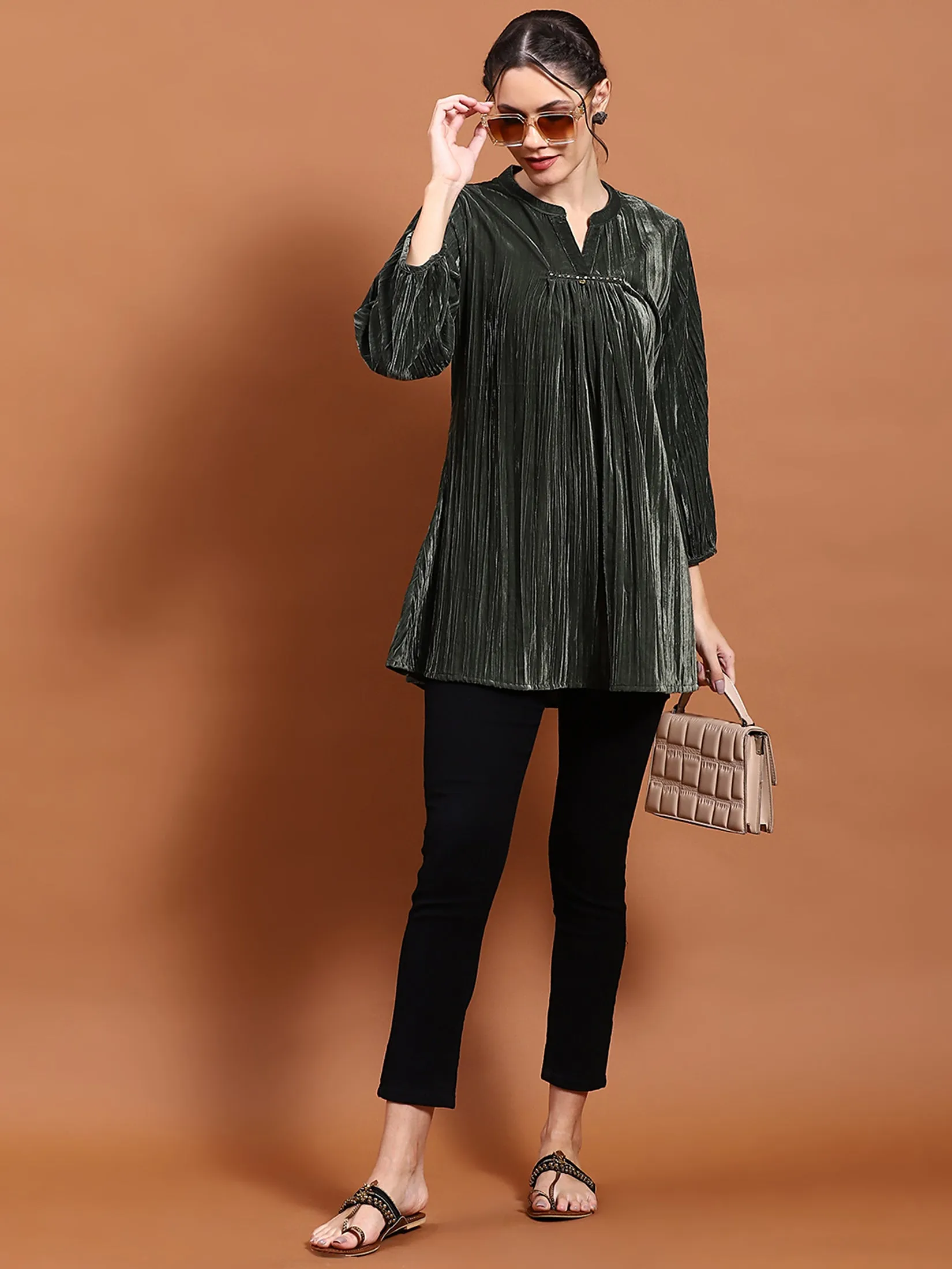 Winter Women Olive Solid Tunic