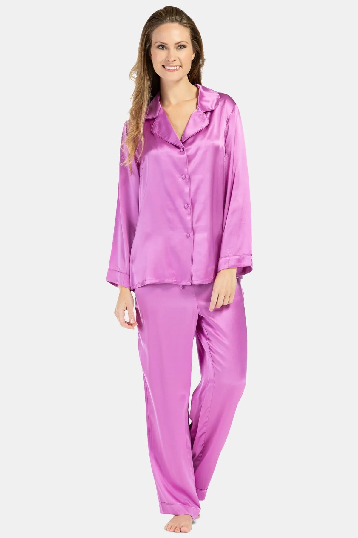 Women's 100% Mulberry Silk Classic Full Length Pajama Set with Gift Box