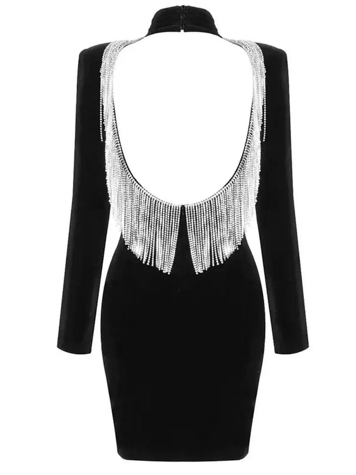 Women’s Backless Crystal-Fringe Velvet Dress