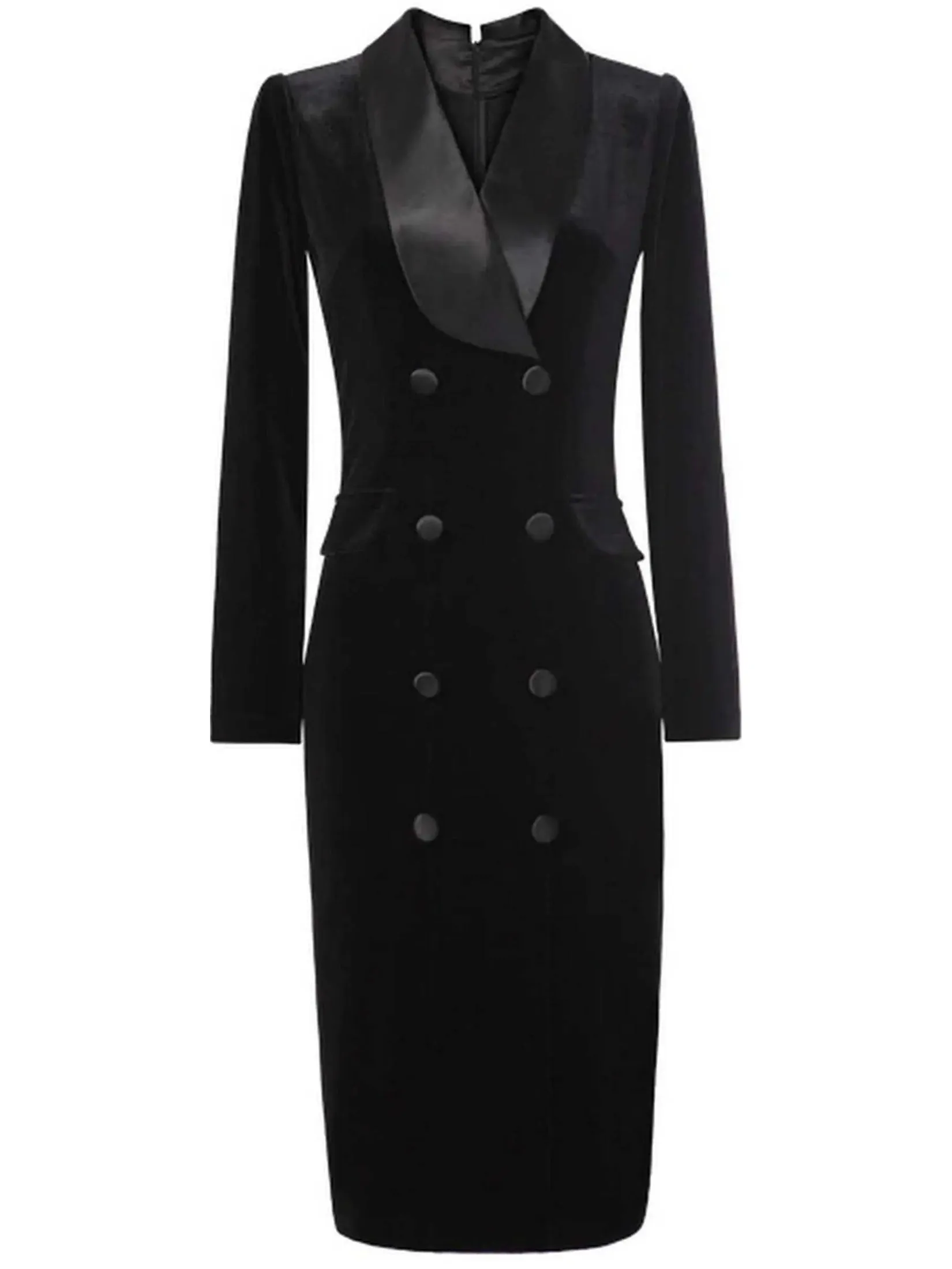 Women’s Black Double-Breasted Velvet Dress