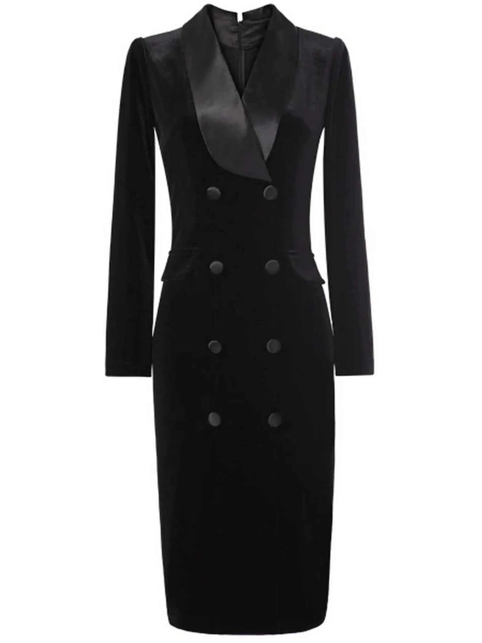 Women’s Black Double-Breasted Velvet Dress