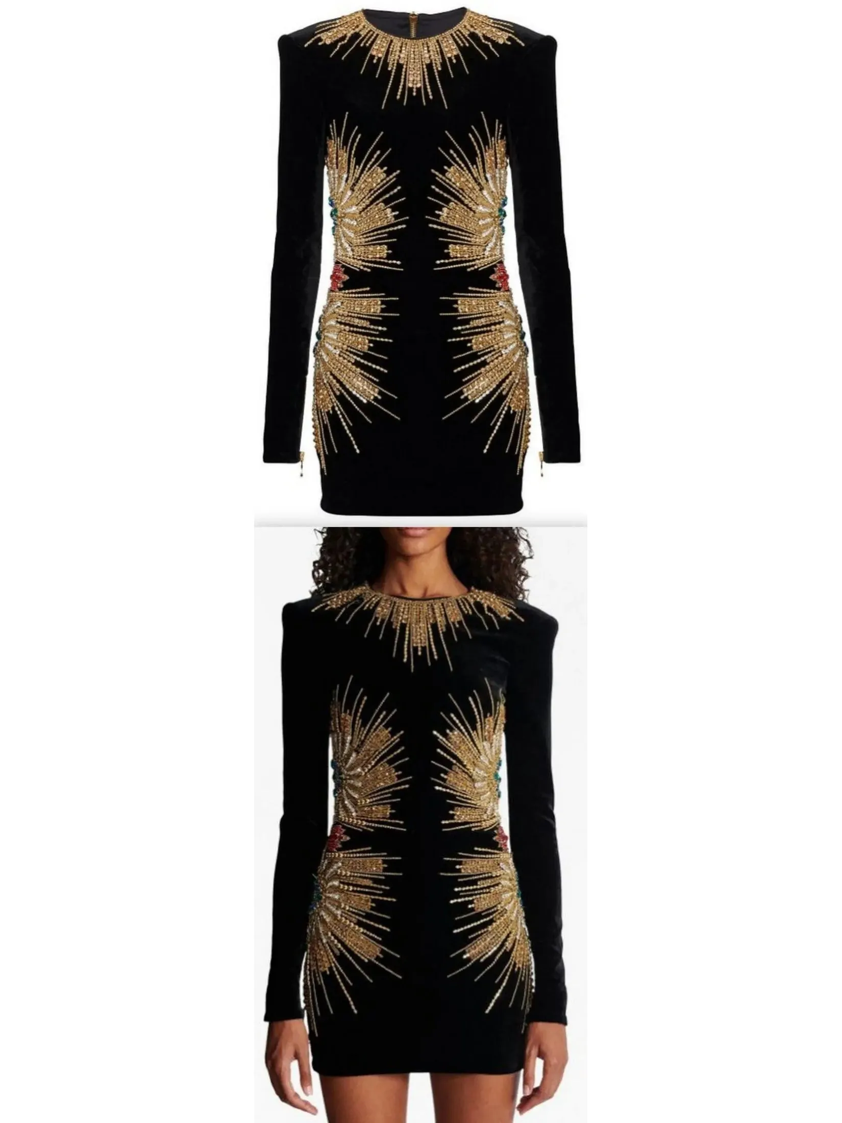 Women’s Black Velvet Dress with Pearl and Sequin Embroidery