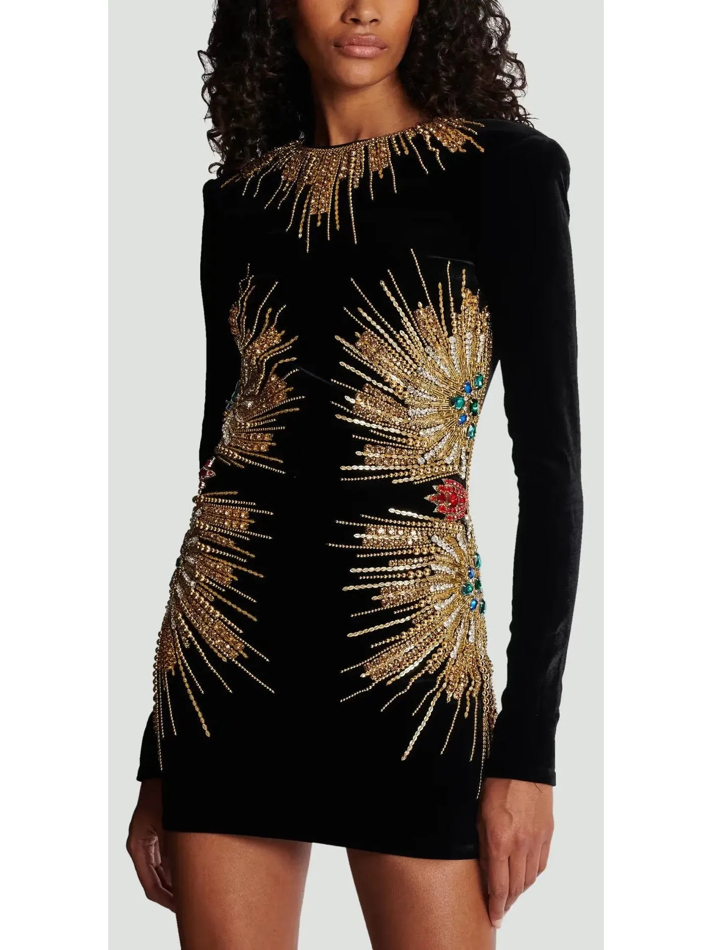 Women’s Black Velvet Dress with Pearl and Sequin Embroidery