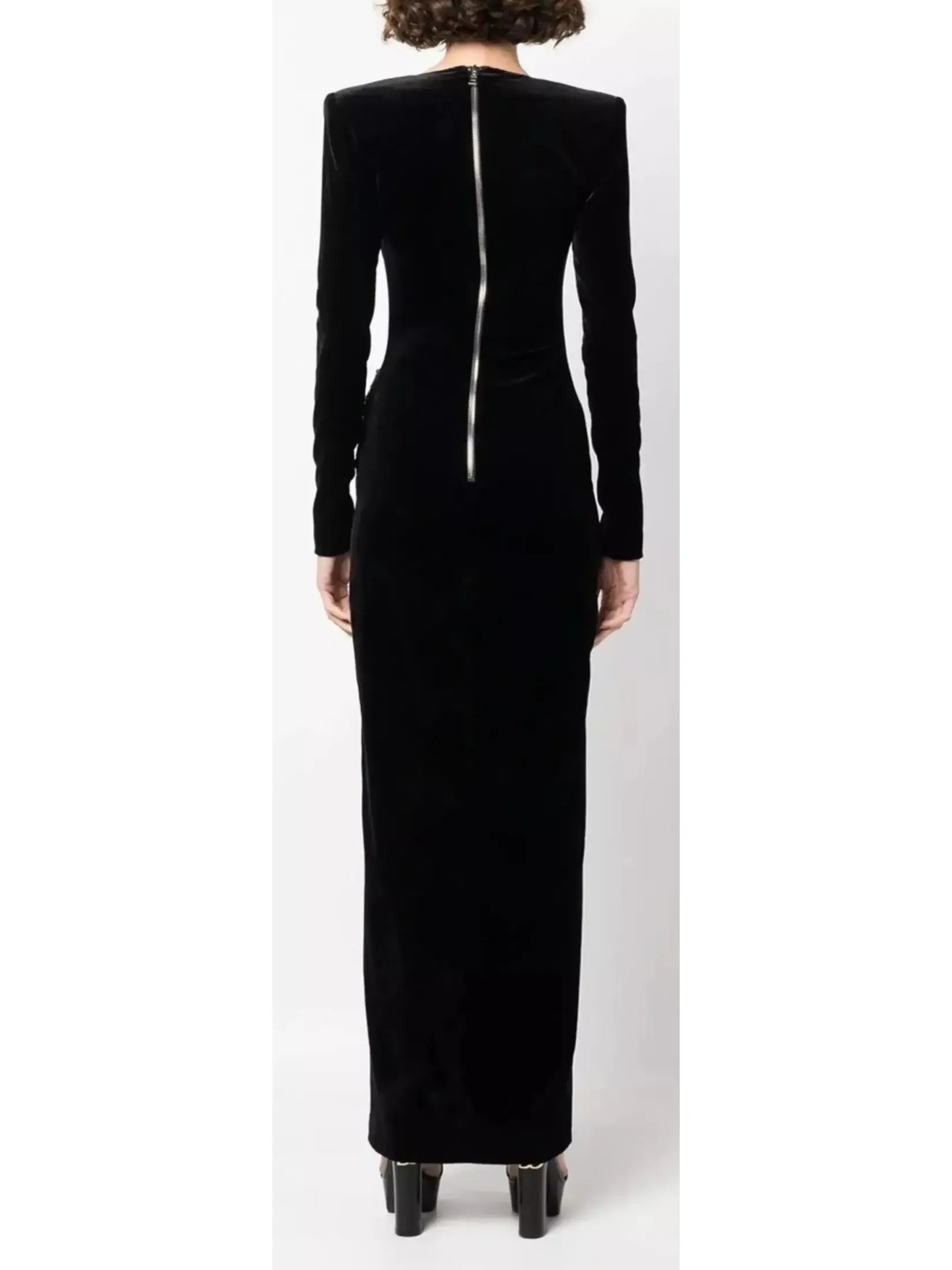 Women’s Black Velvet Pearl Chain-Embellished Dress