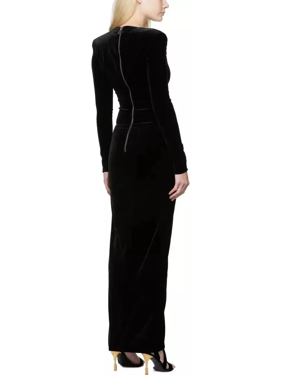 Women’s Black Velvet Pearl Chain-Embellished Dress