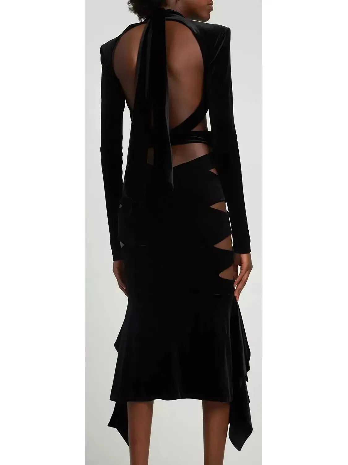 Women’s Cut-Out Velvet Mock-Neck Midi Dress