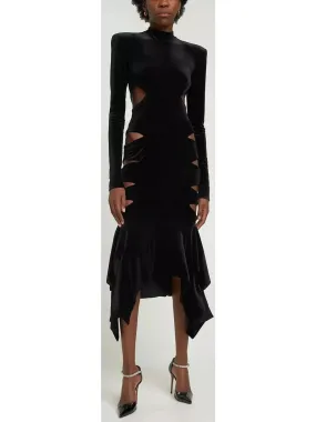 Women’s Cut-Out Velvet Mock-Neck Midi Dress