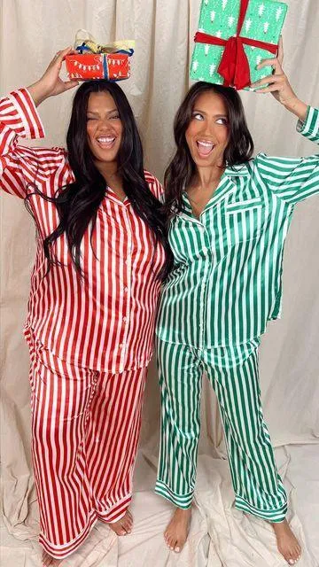 Women's Home Silk Vertical Stripes Suit